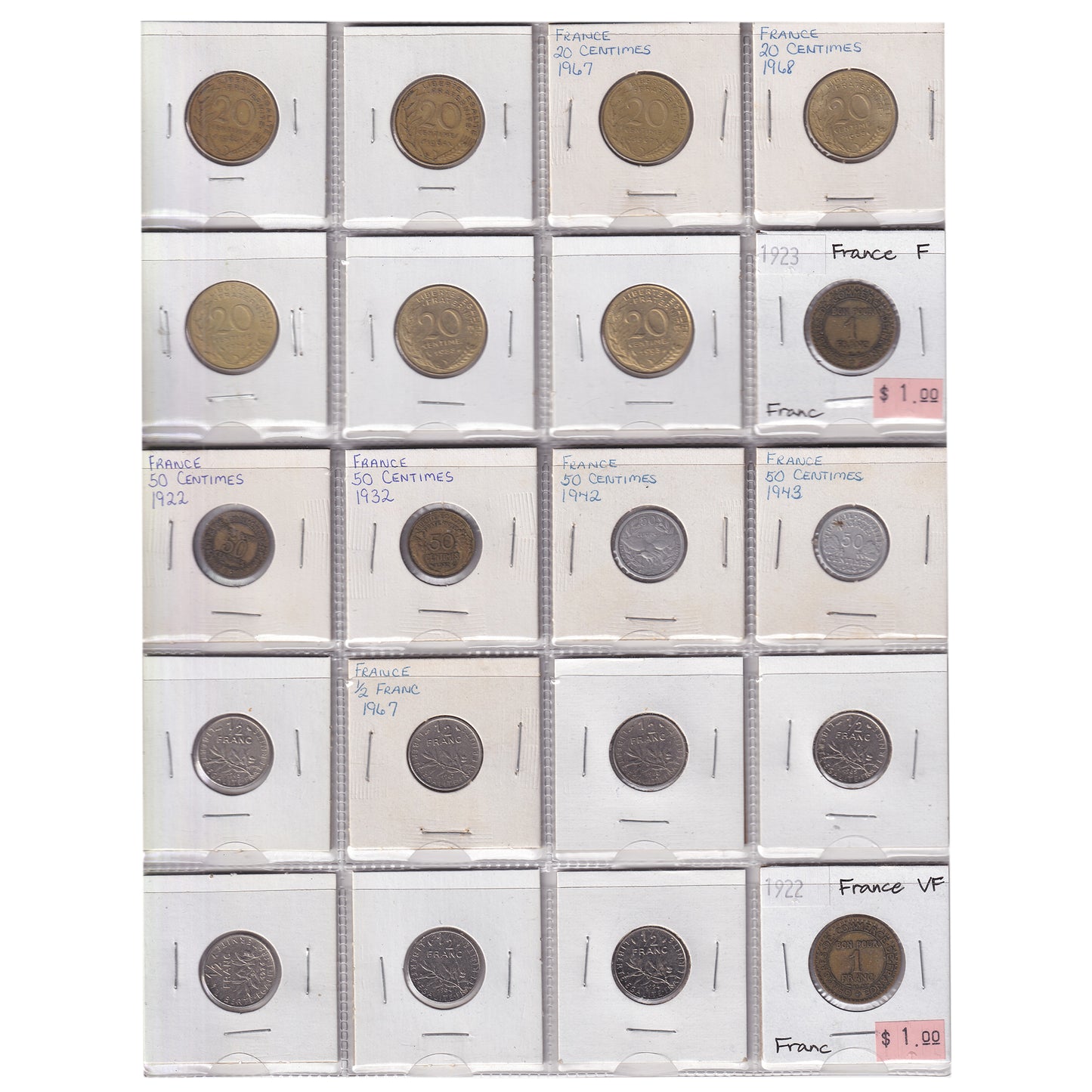 Group Lot of 58x 1886-1998 French Decimal, Various Denominations, 59pcs