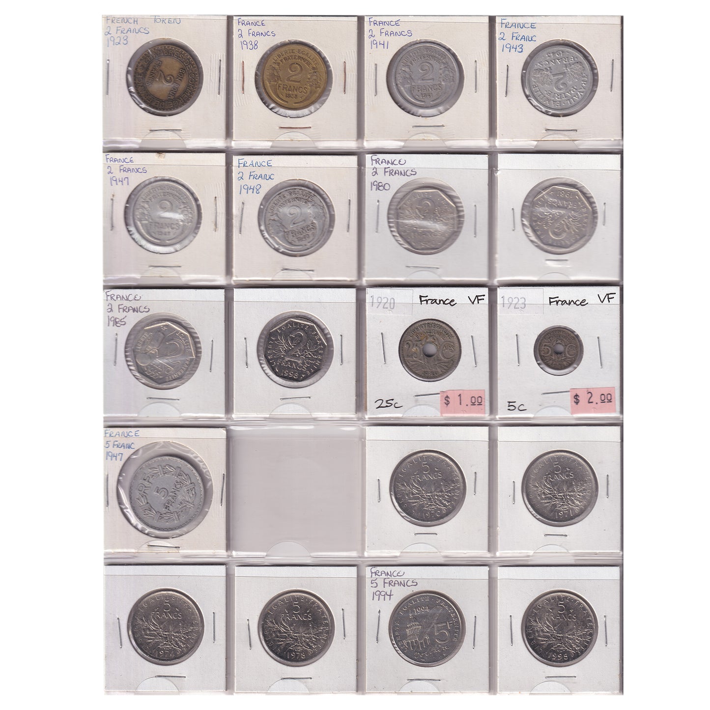 Group Lot of 58x 1886-1998 French Decimal, Various Denominations, 59pcs