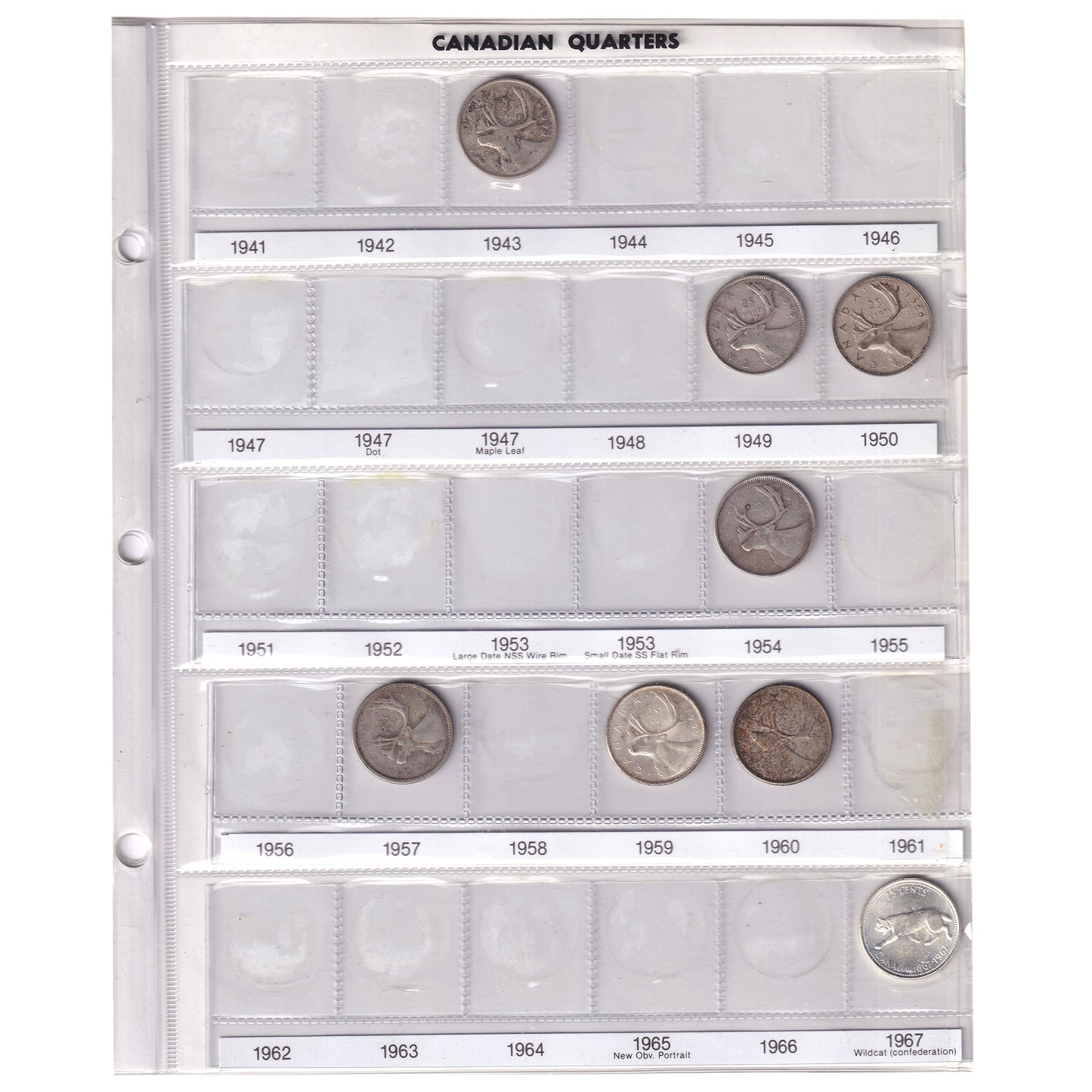 Estate Lot of 65x 1943-1999 Canada 25-cents in Brown Unisafe Album