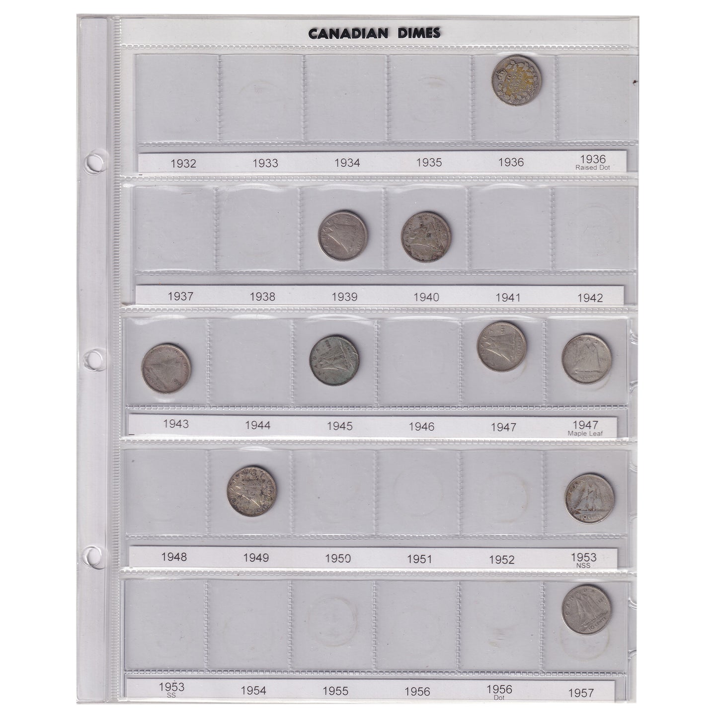Estate Lot of 52x 1936-2010 Canada 10-cents in Brown Unisafe Album