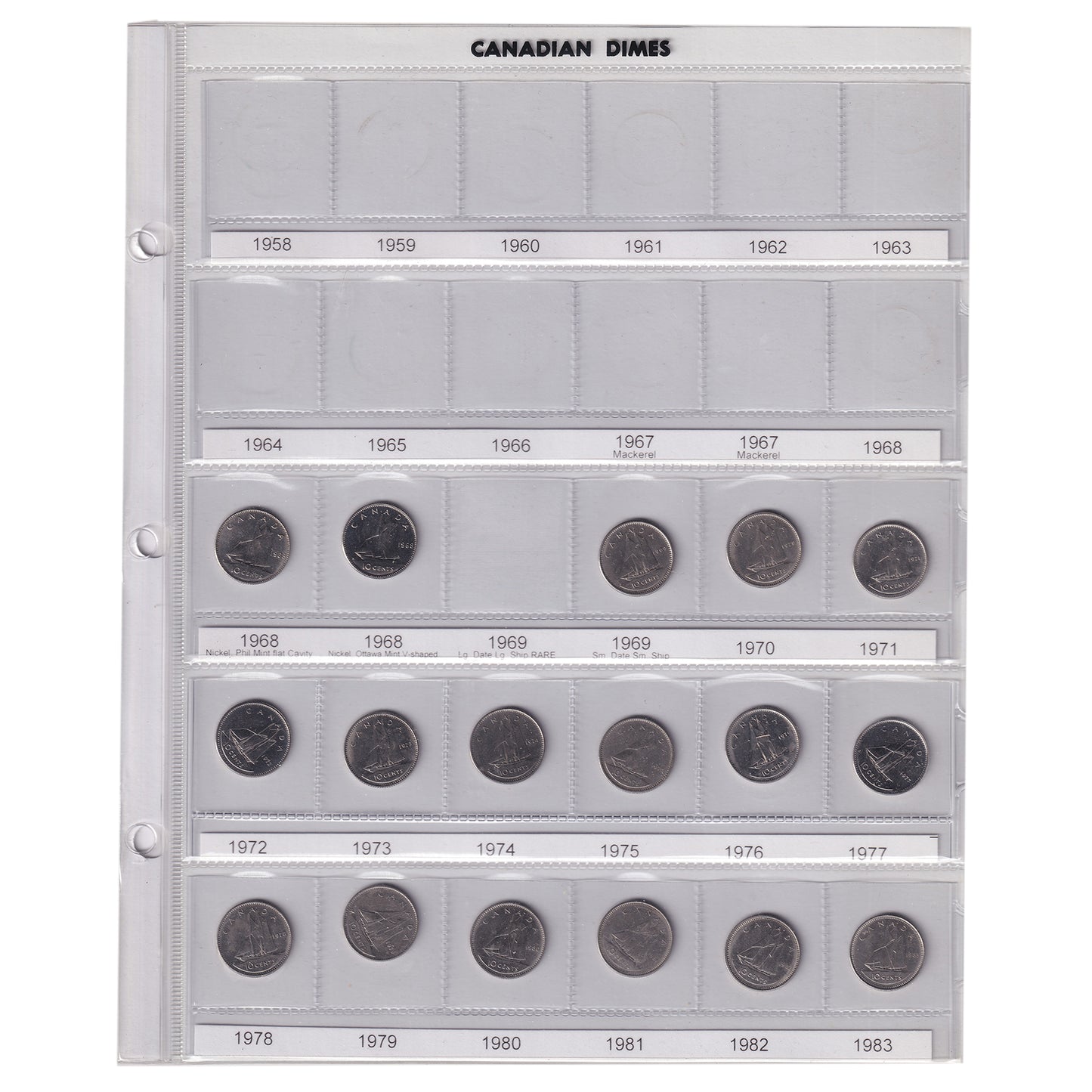 Estate Lot of 52x 1936-2010 Canada 10-cents in Brown Unisafe Album