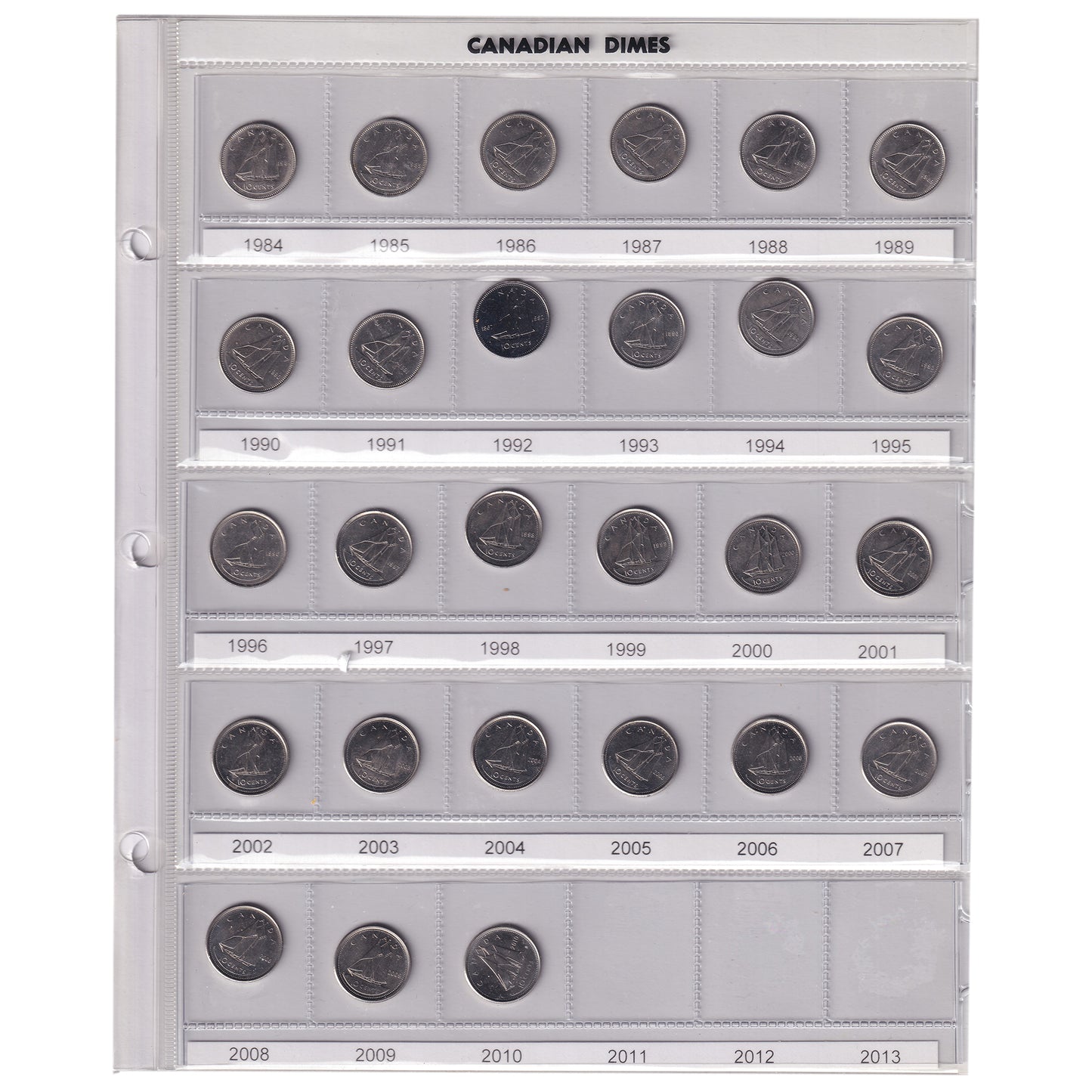 Estate Lot of 52x 1936-2010 Canada 10-cents in Brown Unisafe Album