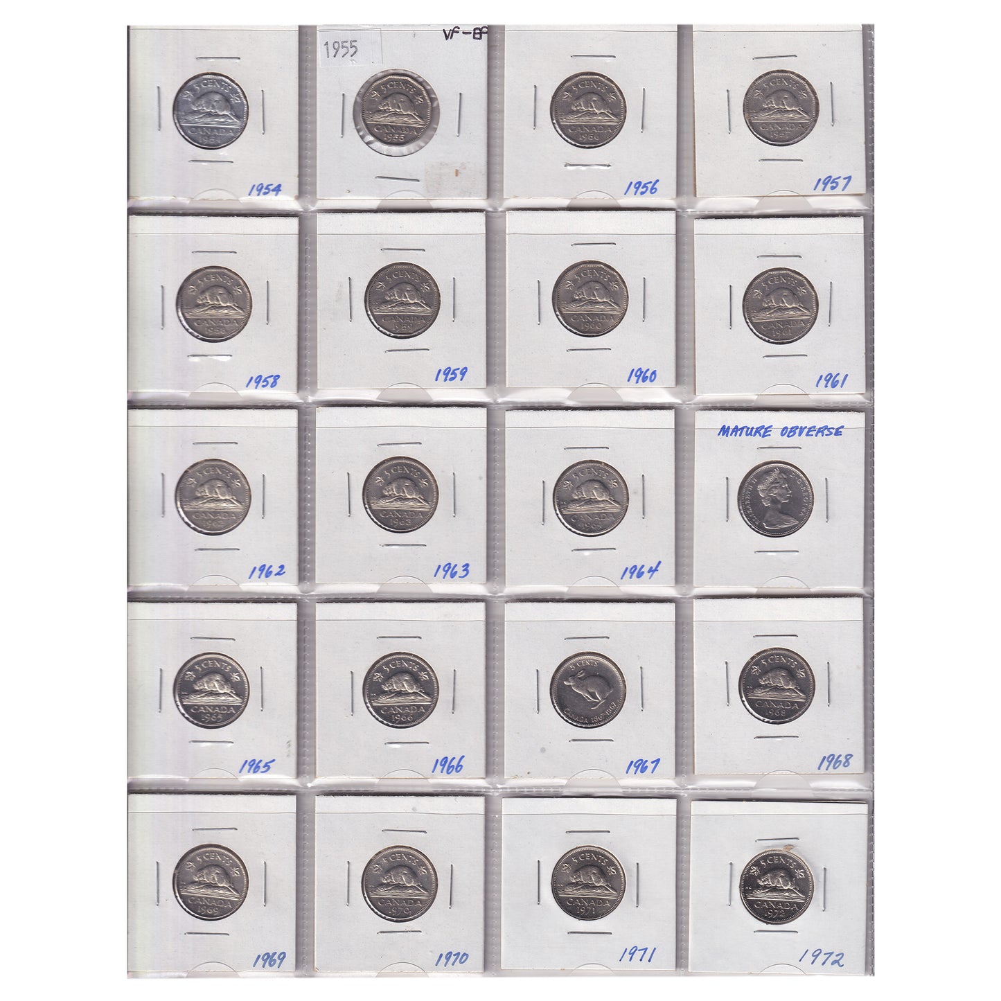 Estate Lot of 214x 1922-2010 Canada 5-cents in Black Binder