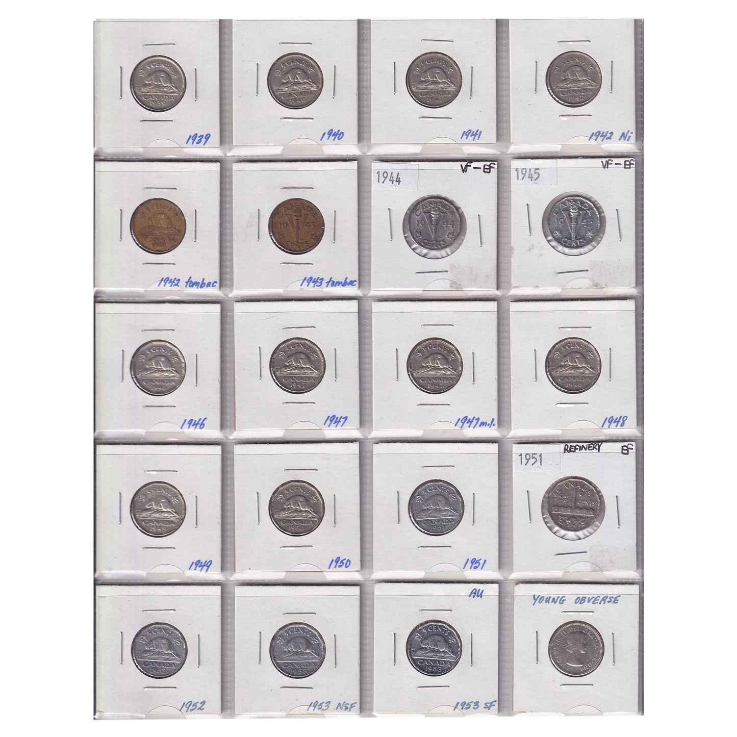 Estate Lot of 214x 1922-2010 Canada 5-cents in Black Binder