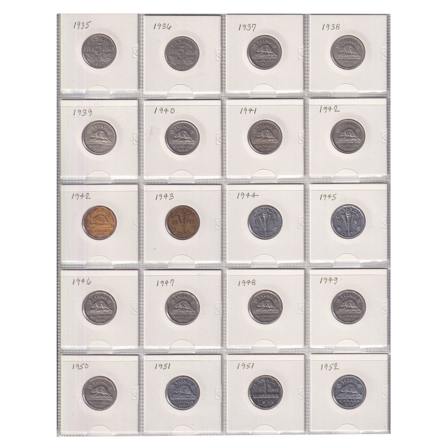 Estate Lot of 214x 1922-2010 Canada 5-cents in Black Binder