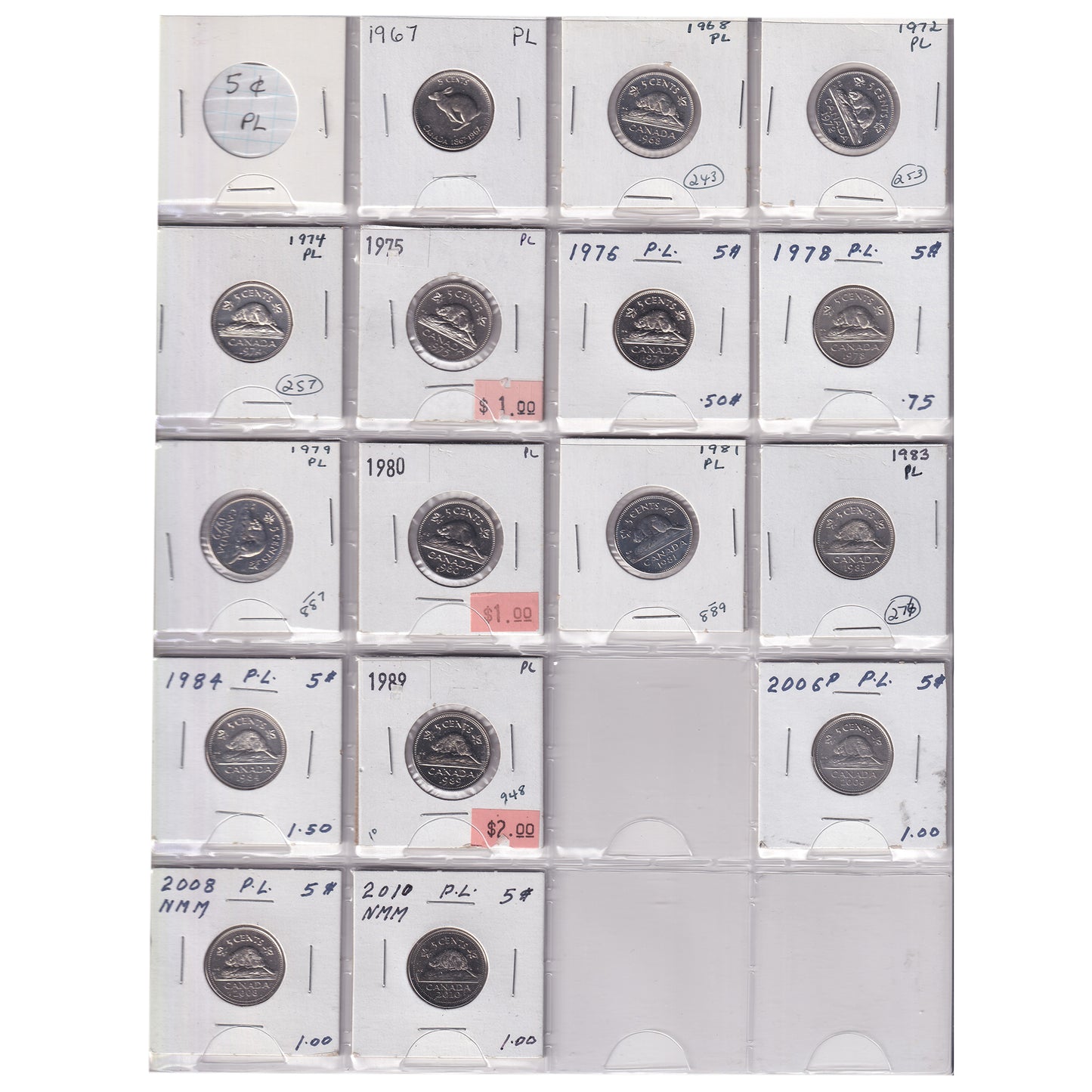 Estate Lot of 214x 1922-2010 Canada 5-cents in Black Binder