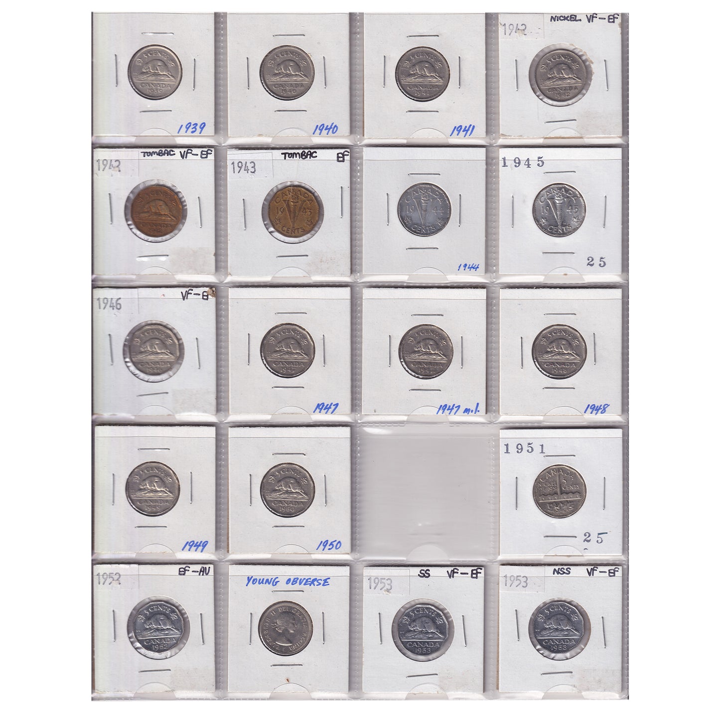 Estate Lot of 214x 1922-2010 Canada 5-cents in Black Binder