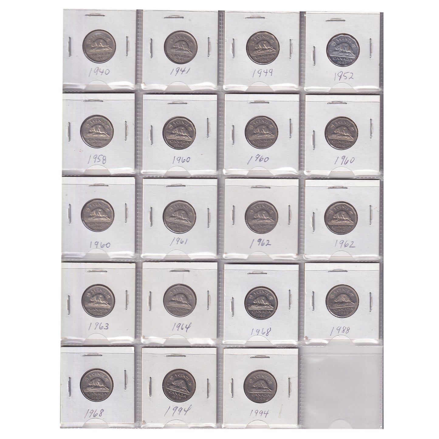 Estate Lot of 214x 1922-2010 Canada 5-cents in Black Binder