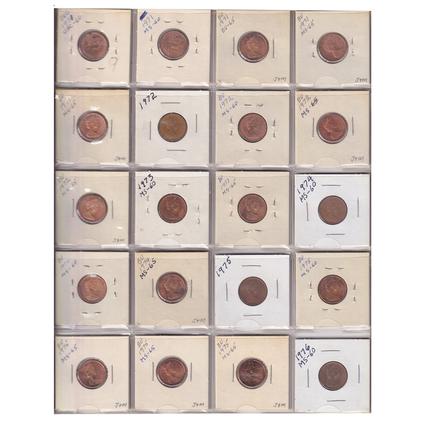 Estate Lot of 206x 1897-2011 Canada 1-cent in Metallic Binder