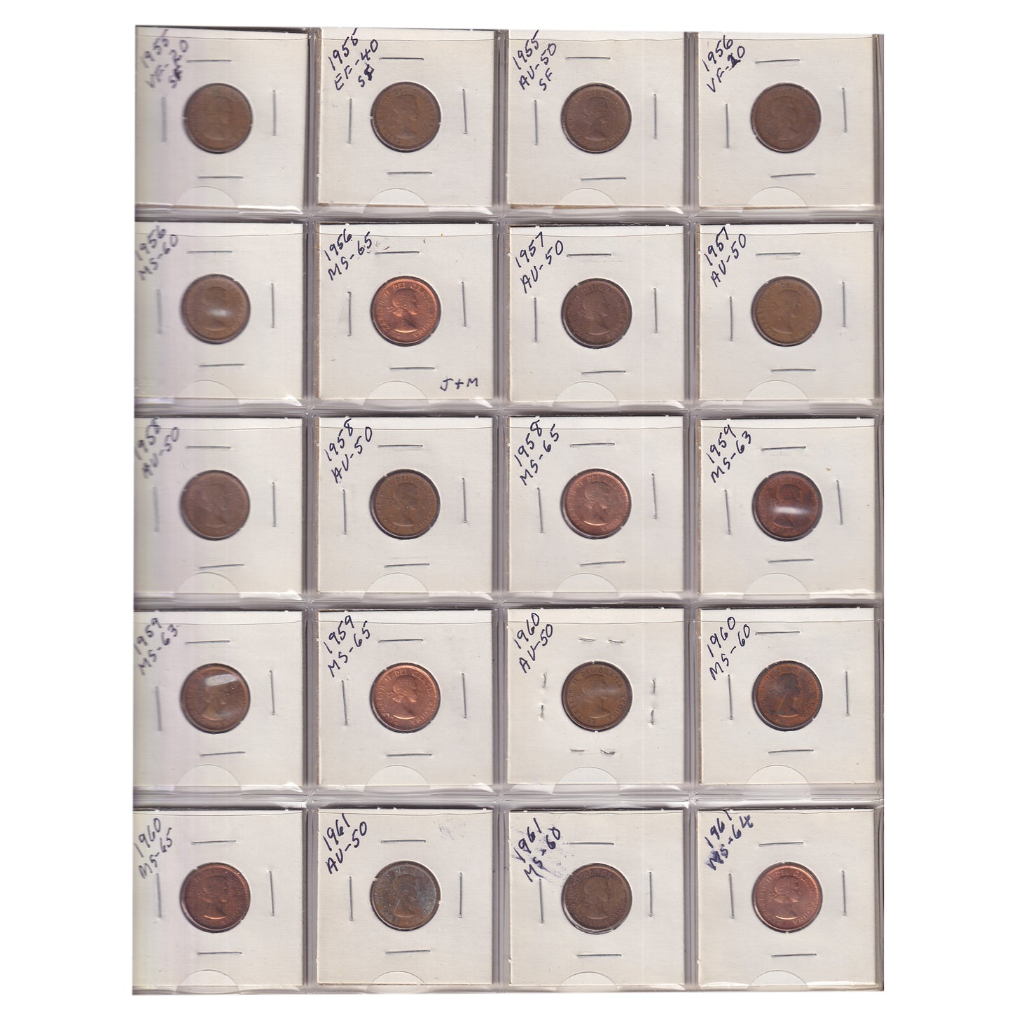 Estate Lot of 206x 1897-2011 Canada 1-cent in Metallic Binder