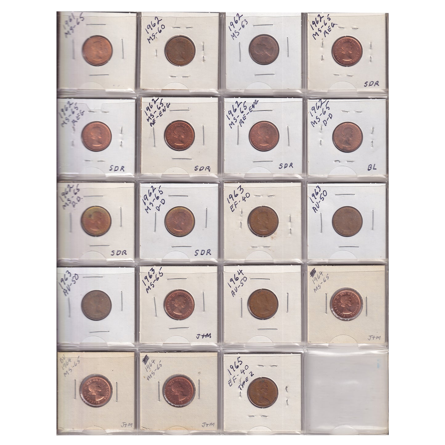 Estate Lot of 206x 1897-2011 Canada 1-cent in Metallic Binder