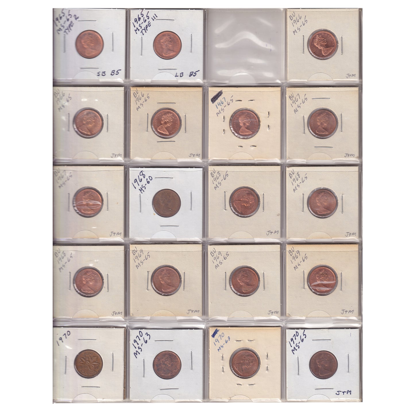 Estate Lot of 206x 1897-2011 Canada 1-cent in Metallic Binder