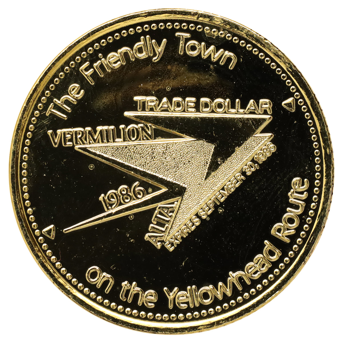1986 Vermilion, AB, Western Canadian Master Ski Championships Gold Plated Trade Dollar