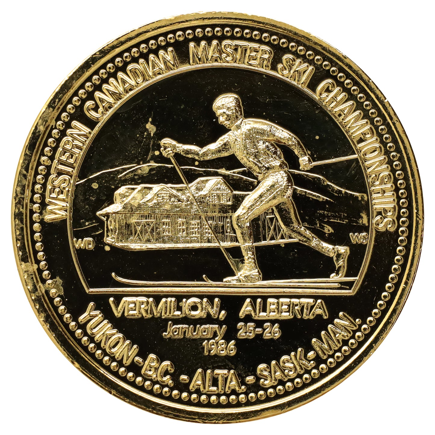 1986 Vermilion, AB, Western Canadian Master Ski Championships Gold Plated Trade Dollar