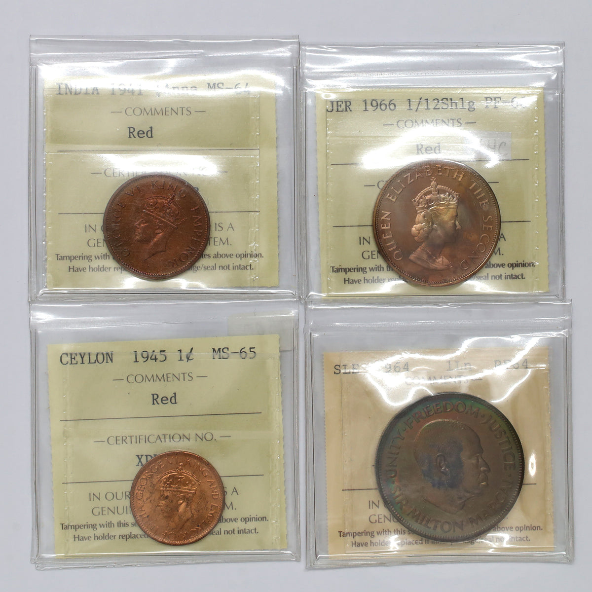 Lot of 4x 1941-1964 World Coins ICCS Certified MS64 to PF66, 4pcs