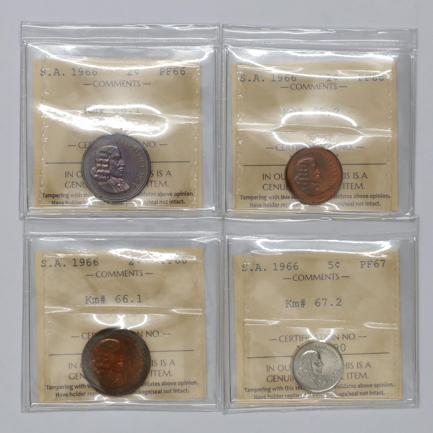 Lot of 4x South Africa 1966 Decimal ICCS Certified PF66 or PF67, 4pcs