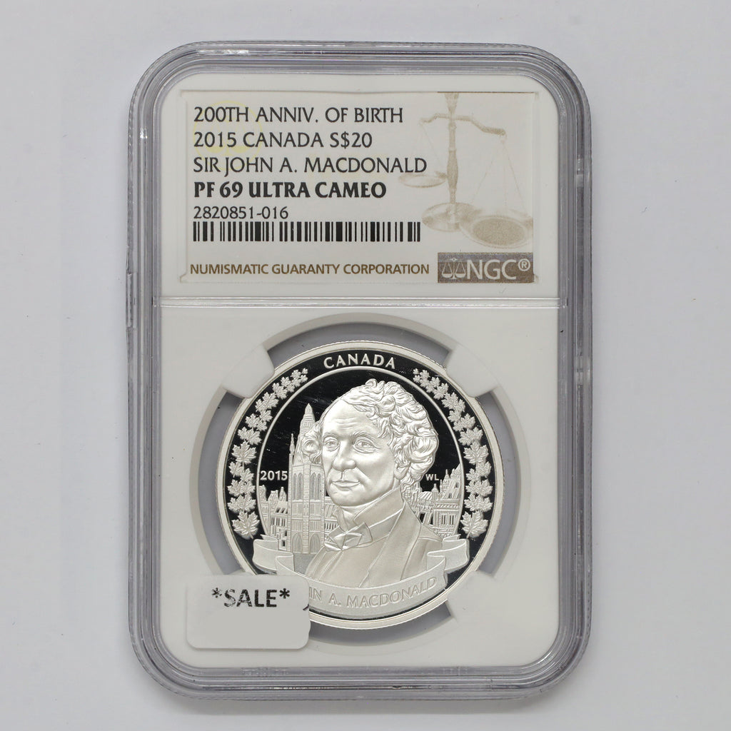 2015 Canada $20 Sir John A. Macdonald Fine Silver Coin NGC Certified PF69 UHC (No Tax)