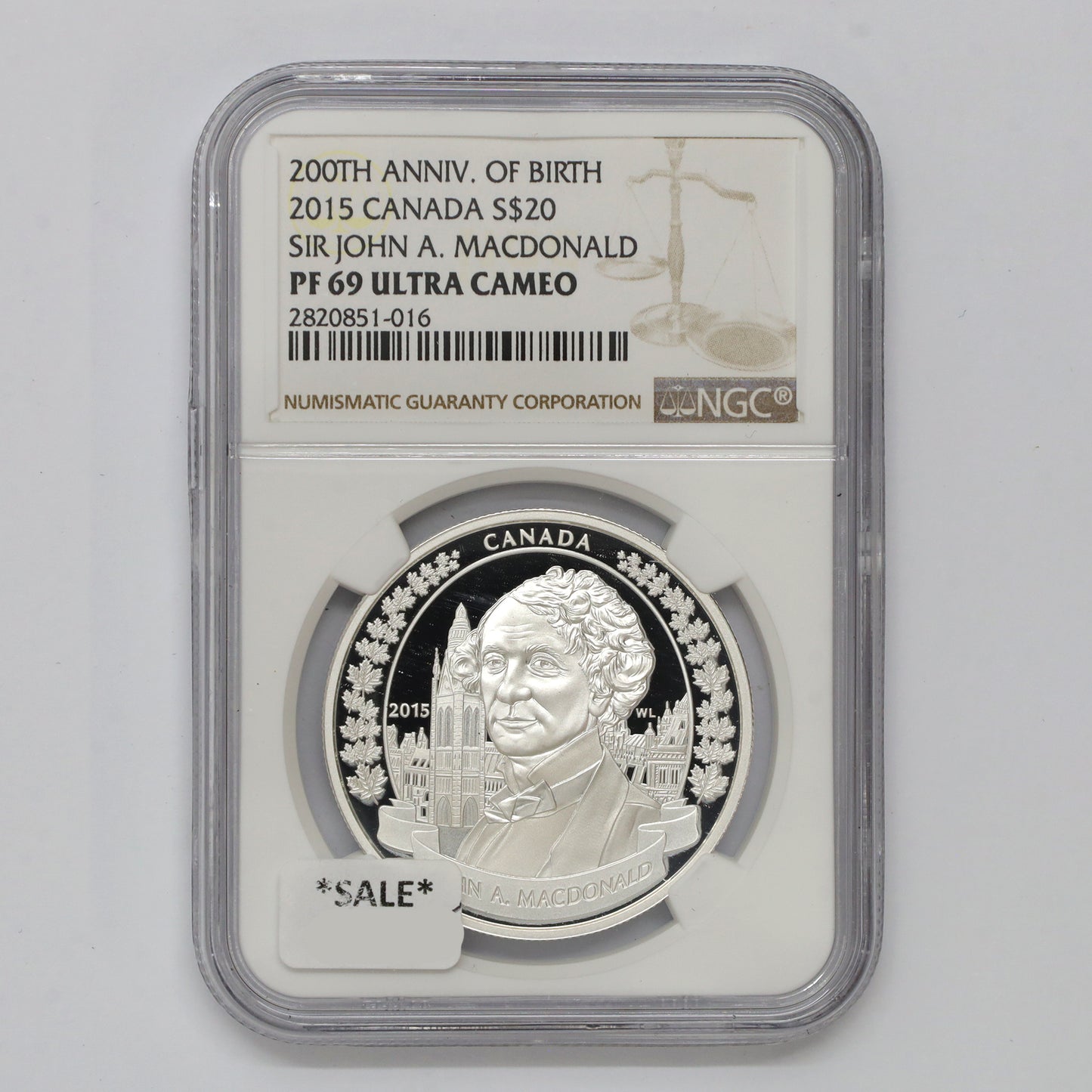 2015 Canada $20 Sir John A. Macdonald Fine Silver Coin NGC Certified PF69 UHC (No Tax)