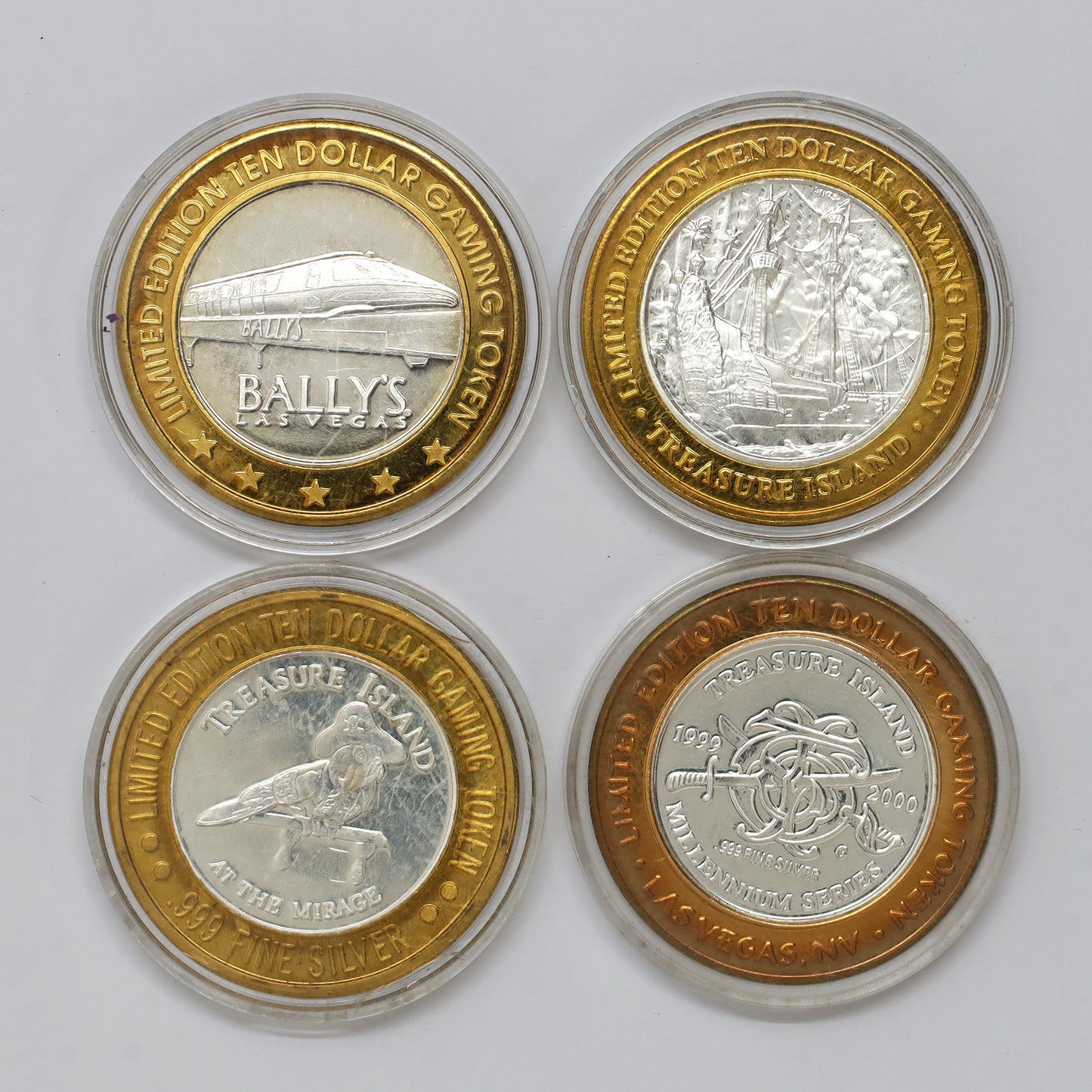 Lot of 4x Las Vegas, NV, .999 Silver Bimetallic Casino Gaming Tokens, 4pcs (issues)