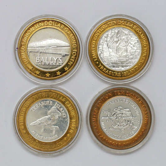 Lot of 4x Las Vegas, NV, .999 Silver Bimetallic Casino Gaming Tokens, 4pcs (issues)