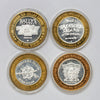 Lot of 4x Las Vegas, NV, .999 Silver Bimetallic Casino Gaming Tokens, 4pcs (issues)