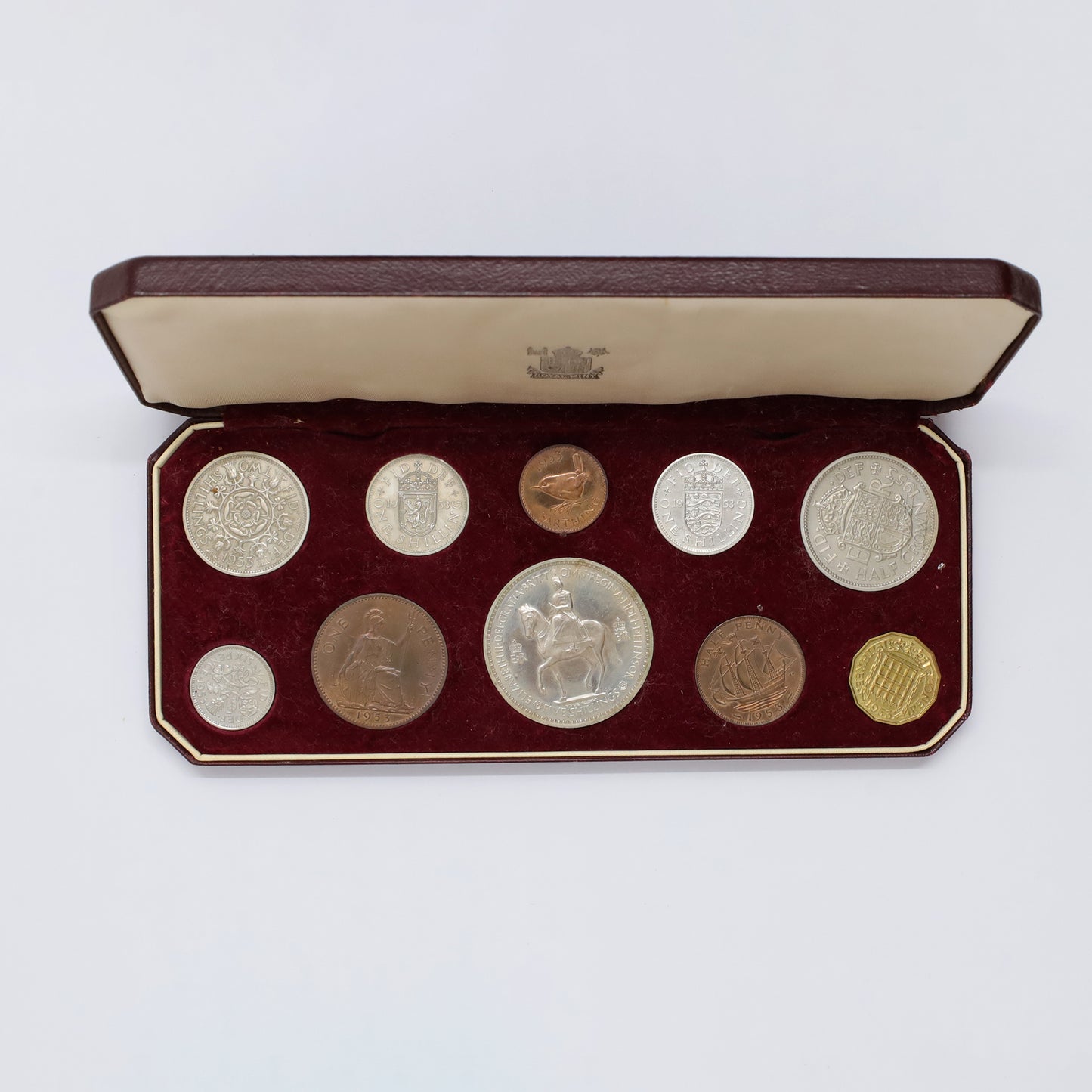 United Kingdom 1953 10-coin Proof Set in Original Case (wear)