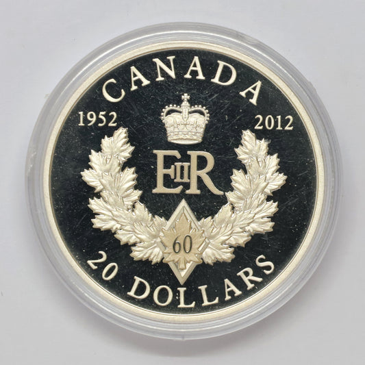 2012 Canada $20 Diamond Jubilee Royal Cypher Fine Silver (No Tax) scr. cap
