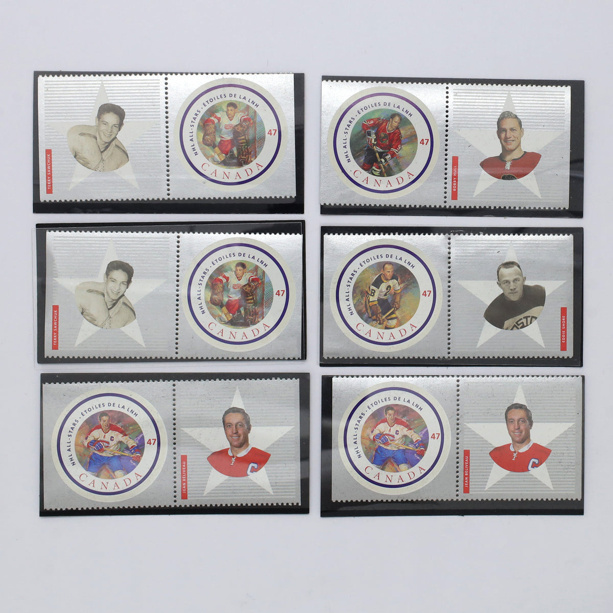 Lot of 6x 2001 Canada NHL All-Stars Stamp & Medallion Sets (issues)