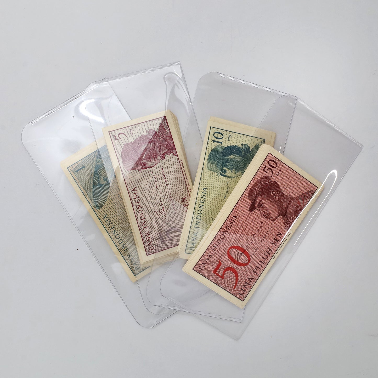 Lot of 4x Bundles of Indonesia 1964 Banknotes, 1 Sen / 5 Sen / 10 Sen / 50 Sen, 4pcs