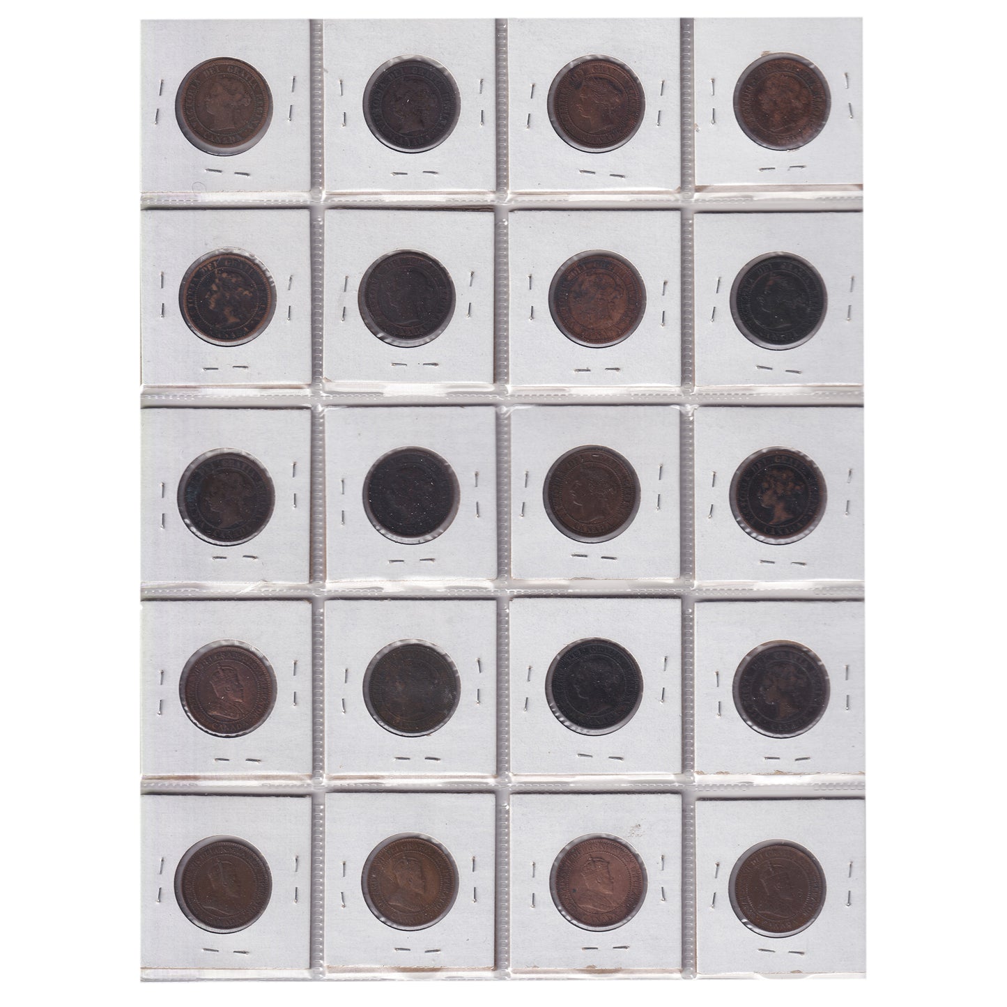 Group Lot of 20x 1859-1908 Canada 1-cents, G-VG to Extra Fine, 20pcs