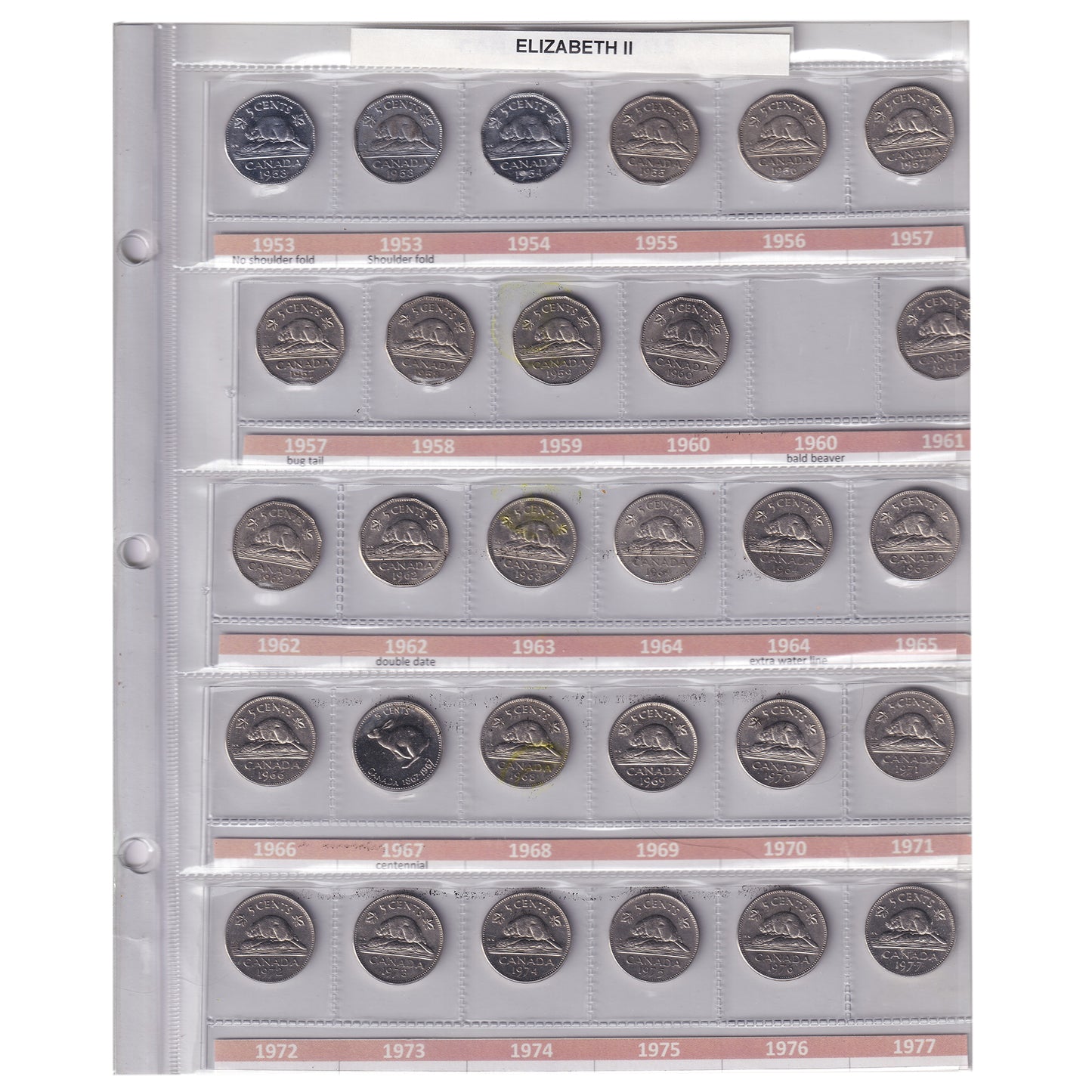 Estate Lot of 122x 1922-2019 Canada 5-cents in Brown Unimaster Album (includes RARE DATES!)