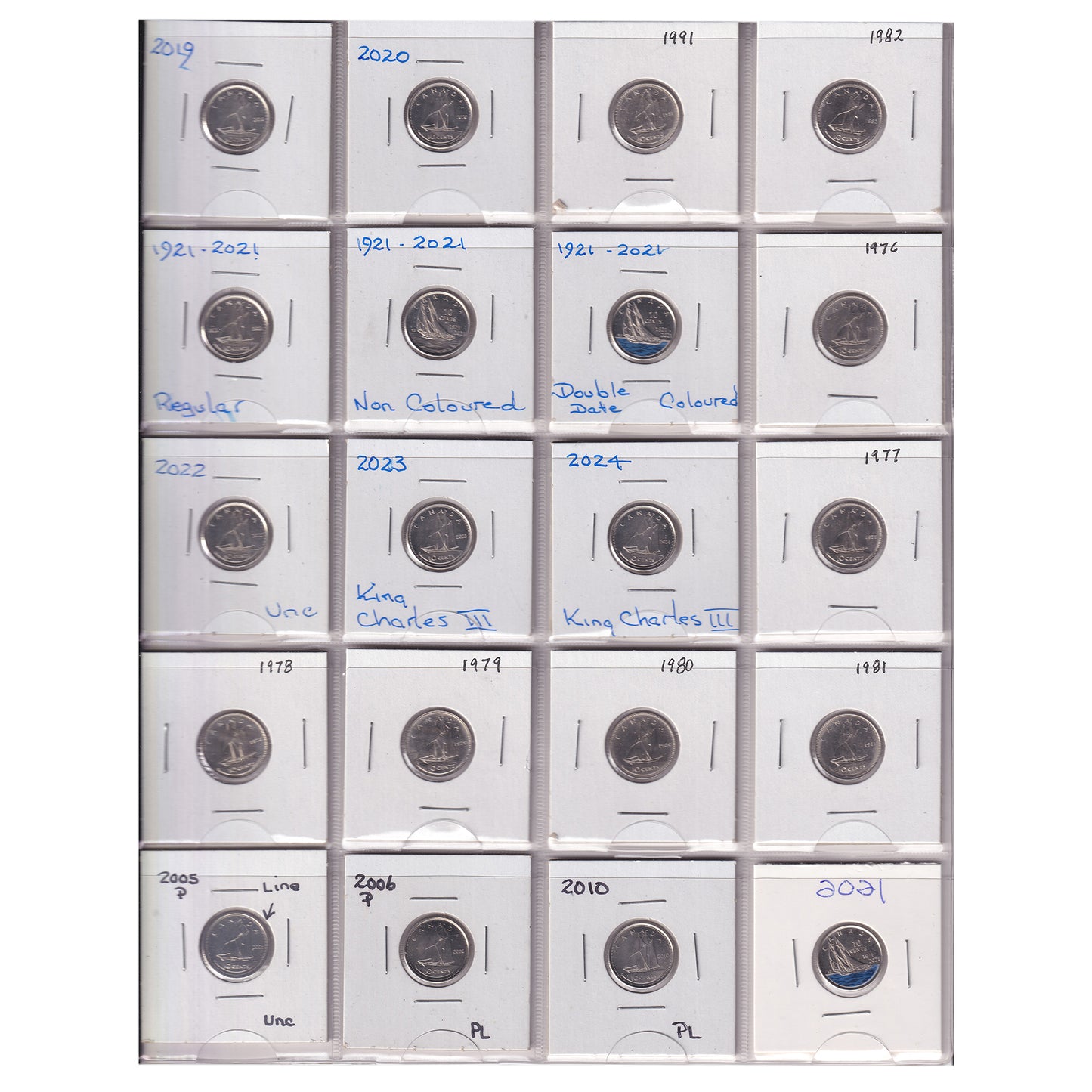 Estate Lot of 80x 1970-2024 Canada 10-cents in White Binder