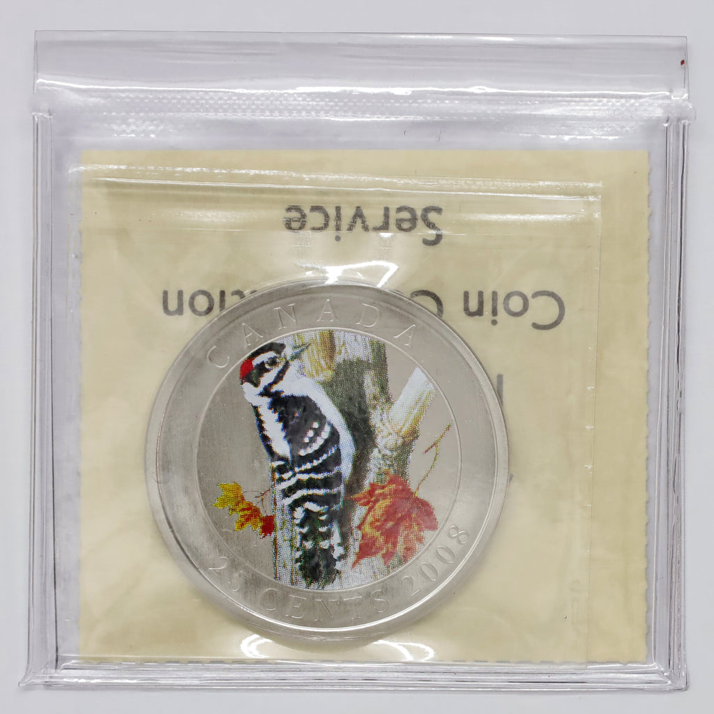 2008 25-cent Birds of Canada: Downy Woodpecker ICCS Certified SP67
