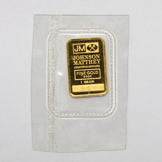 JM Johnson Matthey 1g .9999 Gold Bar, Sealed (No Tax) flaws