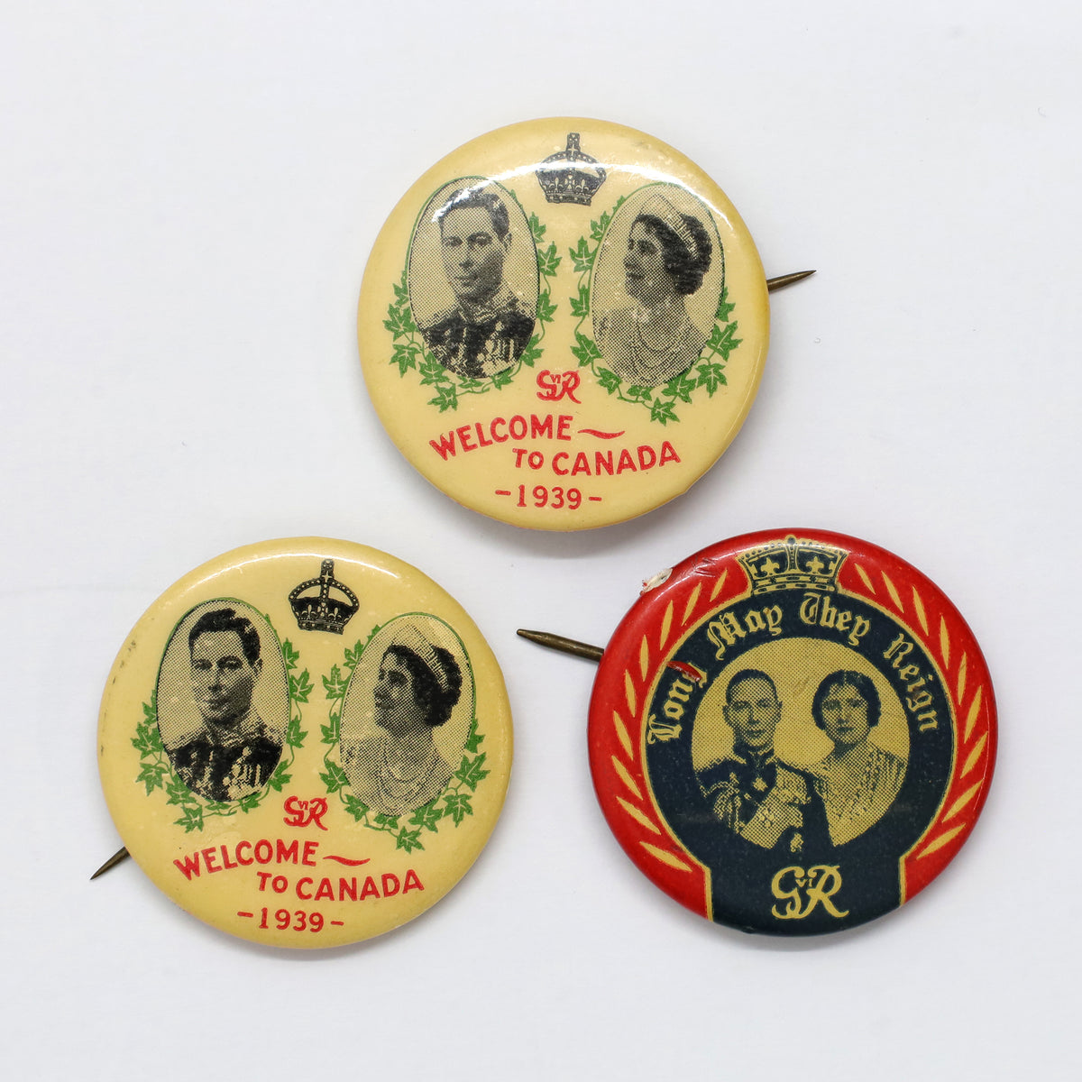 Lot of 3x 1939 Royal Visit Button Pins, 3pcs