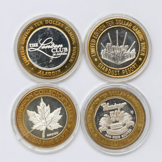 Lot of 4x Canada & USA .999 Silver Bimetallic Casino Gaming Tokens, 4pcs (issues)