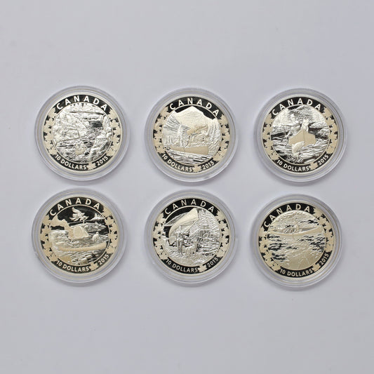Lot of 6x 2015 $10 Canoe Across Canada Fine Silver Coins, 6pcs (No Tax) issues