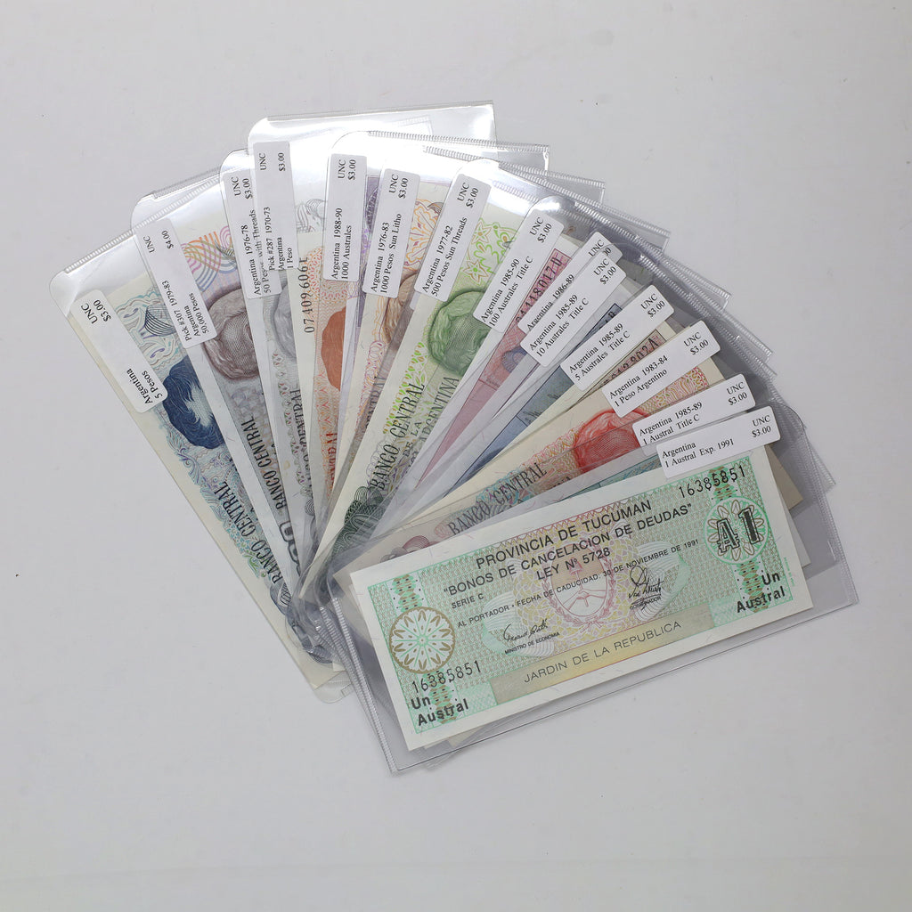 Lot of 15x Argentina 1969-1991 Banknotes, Various Denominations, Uncirculated, 15pcs