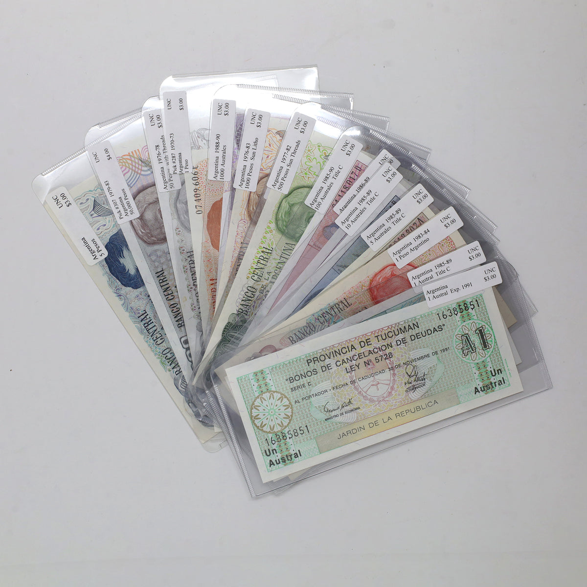 Lot of 15x Argentina 1969-1991 Banknotes, Various Denominations, Uncirculated, 15pcs