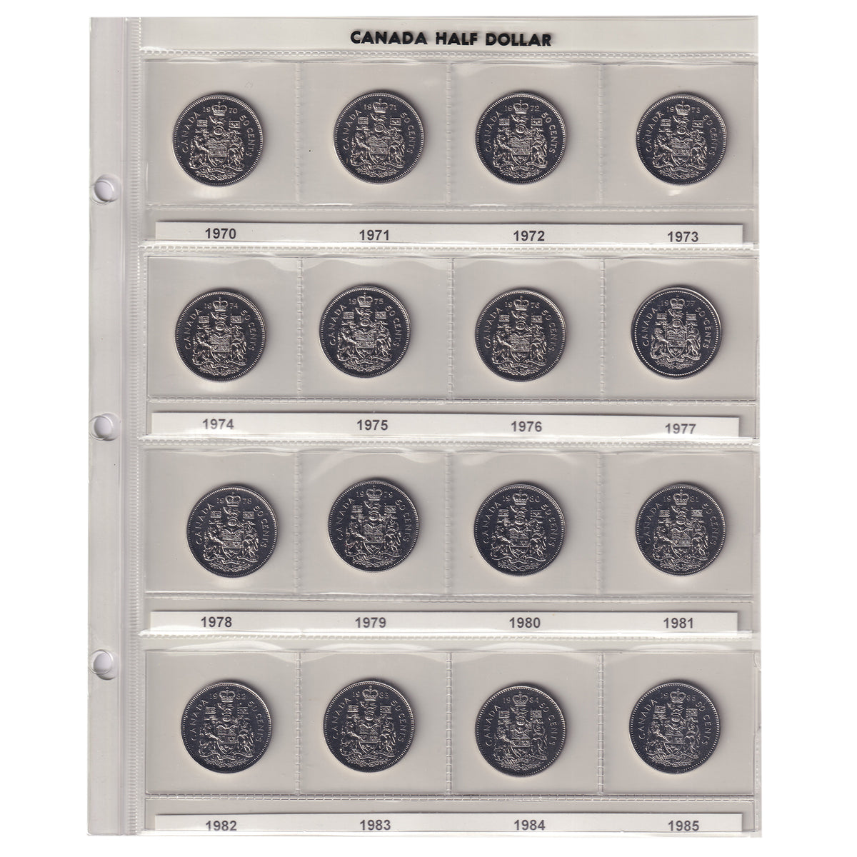 Estate Lot of 36x 1968-2003 Canada 50-cents in Brown Unisafe Album