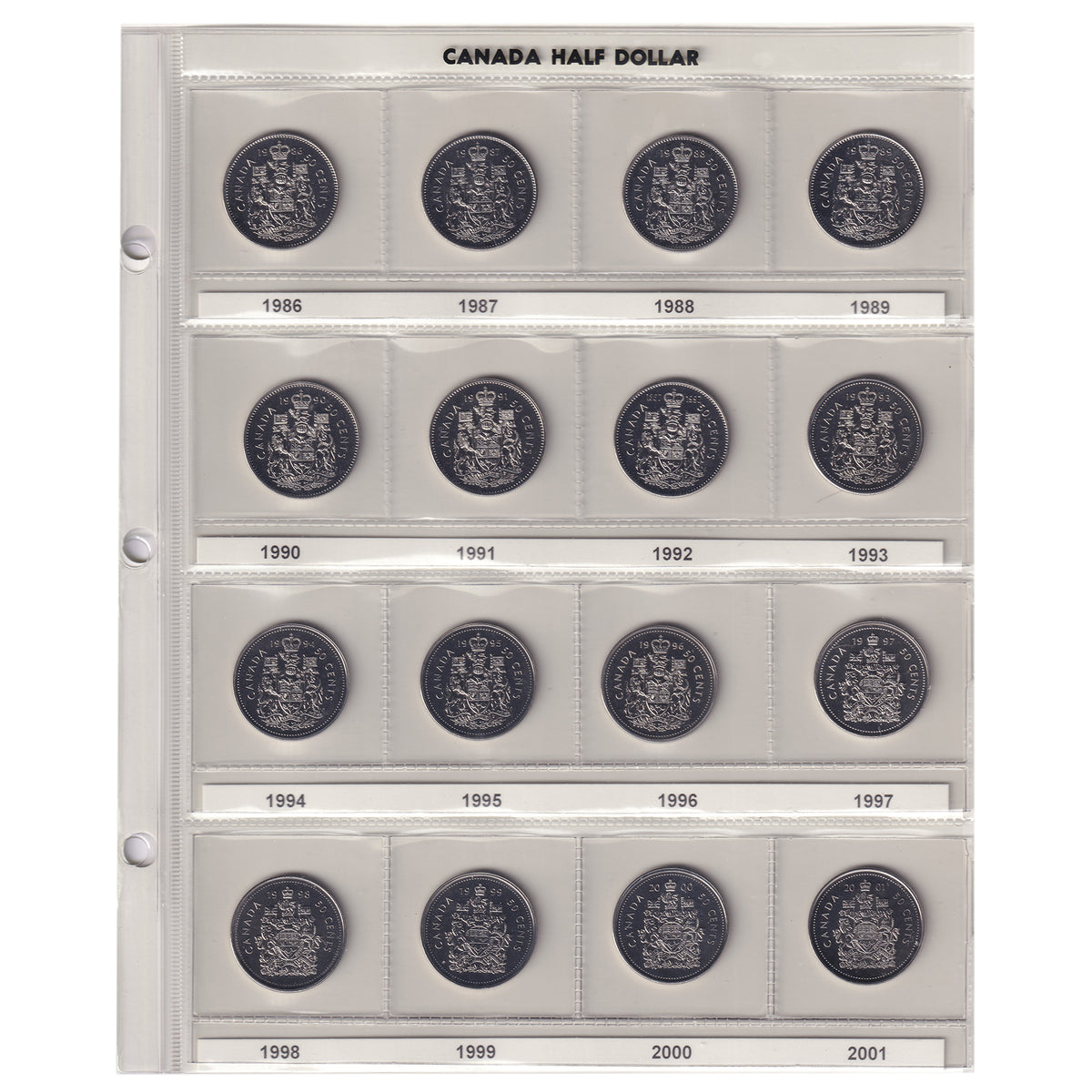 Estate Lot of 36x 1968-2003 Canada 50-cents in Brown Unisafe Album