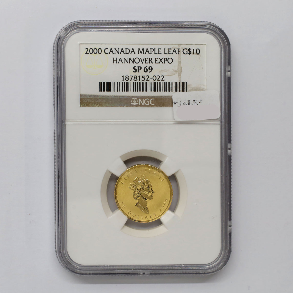 2000 Canada $10 Hanover Privy Mark 1/4oz. .9999 Gold Maple Leaf NGC Cert. SP69 (No Tax)