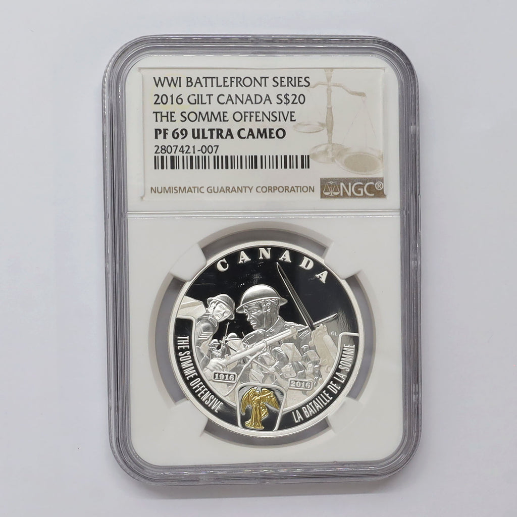 2016 Canada $20 WWI Battlefront: Somme Gilt Fine Silver Coin NGC Cert. PF69 UHC (No Tax)