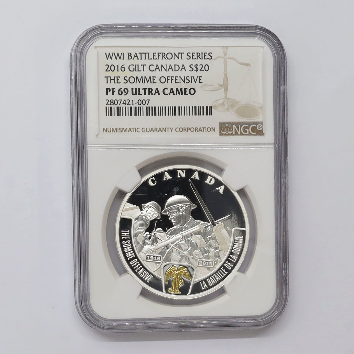 2016 Canada $20 WWI Battlefront: Somme Gilt Fine Silver Coin NGC Cert. PF69 UHC (No Tax)