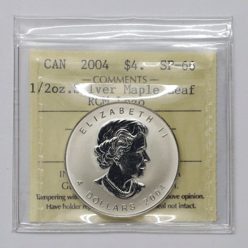 2004 Canada $4 RCM Privy Mark 1/2oz. .9999 Silver Maple Leaf ICCS Cert. SP66 (No Tax)