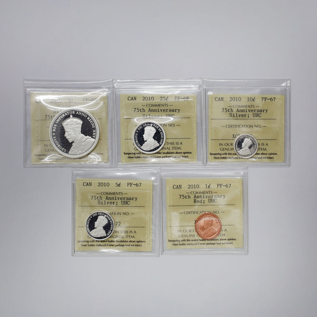 Lot of 5x 1935-2010 Canada Limited Edition .925 Decimal ICCS Cert. PF67 & PF68 UHC, 5pcs