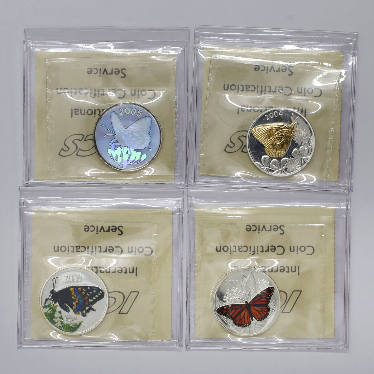 Lot of 4x Canada 50-cent Butterfly Sterling Silver Coins ICCS Certified PF67 UHC, 4pcs