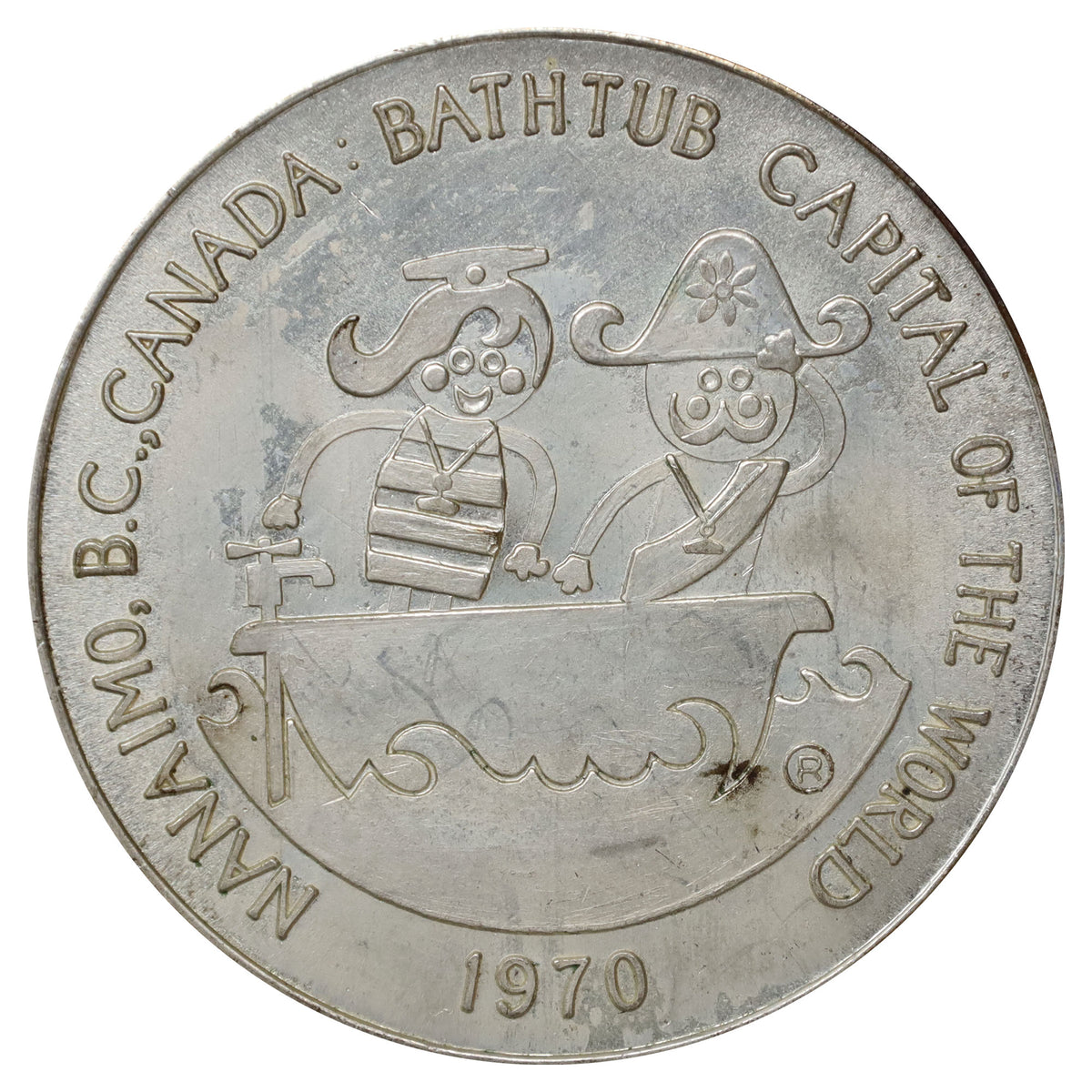 1970 Nanaimo, BC, 4th Annual Bathtub Race Commemorative Silver-Plated Dollar Token