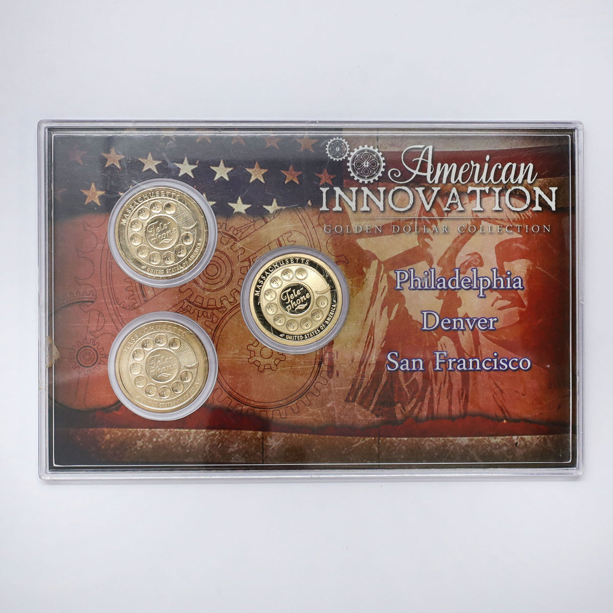 USA Massachusetts American Innovation Golden Dollar Telephone 3-Coin Set (light wear)