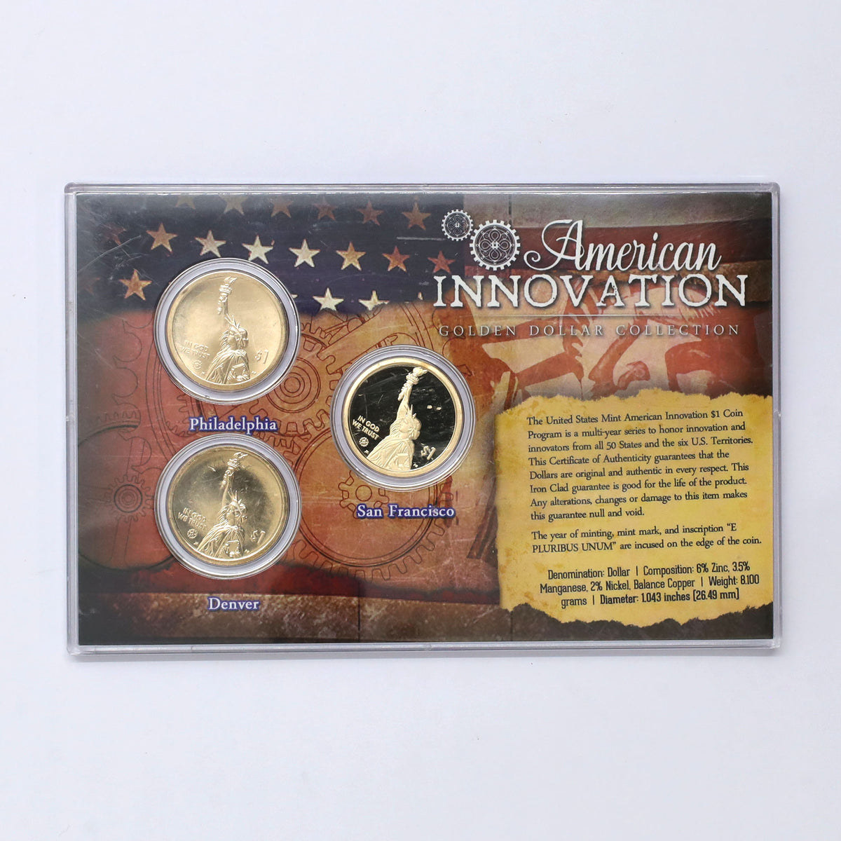USA Massachusetts American Innovation Golden Dollar Telephone 3-Coin Set (light wear)